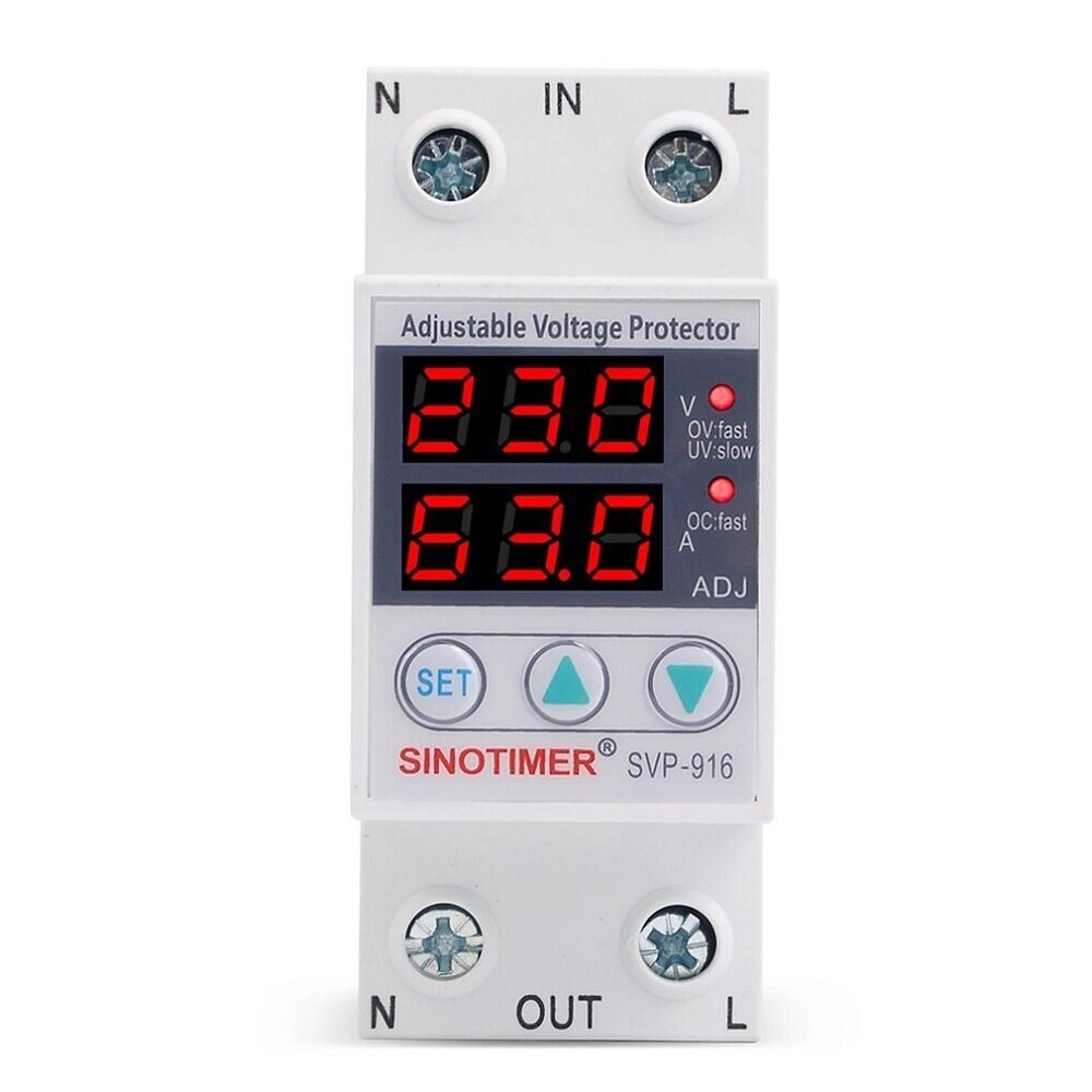 SINOTIMER SVP-916 230V 40A/63A Adjustable Auto-recovery Under/Over Voltage Protector Relay Breaker Protective Device Wit - Bangg