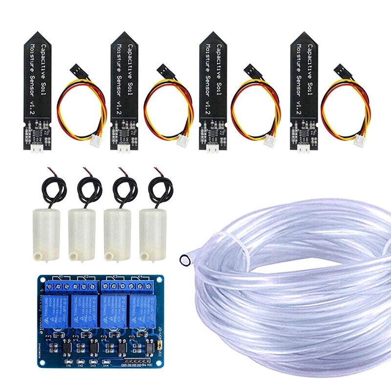 4-ходовая автоматическая система полива DIY Набор Автополив Сад Вода для цветов в теплице Насос Влажность почвы Датчик Н - характеристики