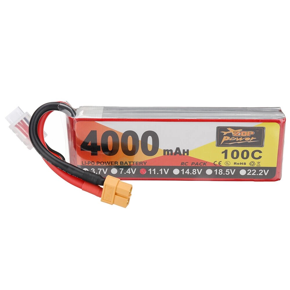 ZOP power 11.1V 4000mah 100C 3S lipo батарея разъем XT60 для RC дрон - заказать