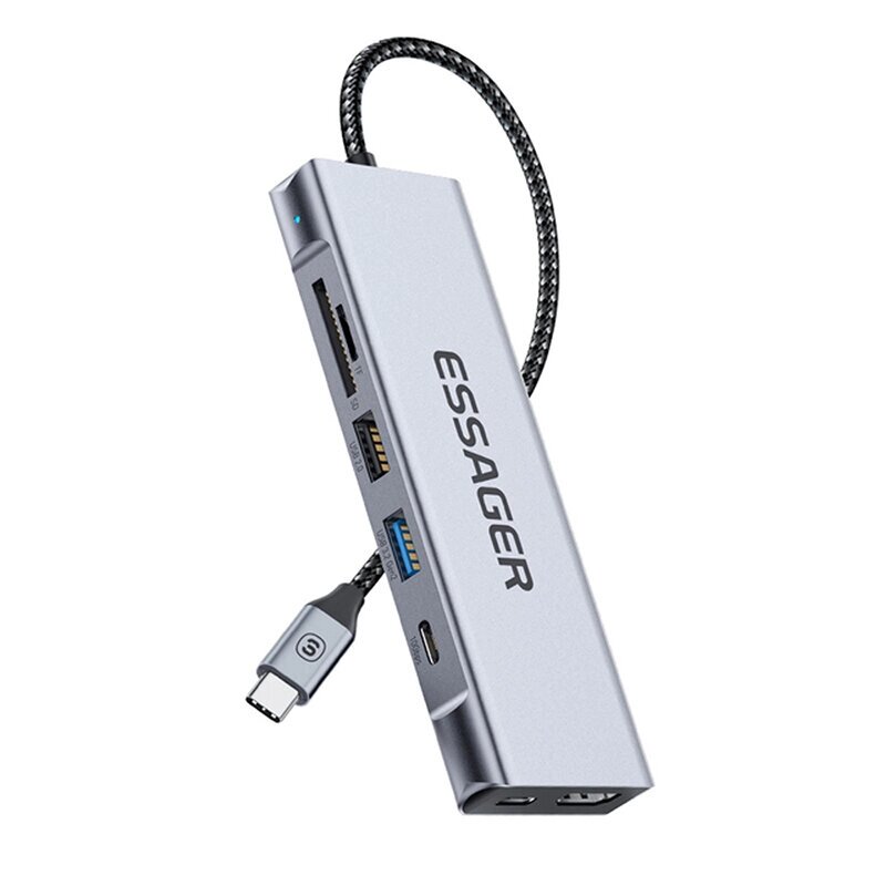 Док-станция essager 8-в-1 с USB2.0 USB3.2gen 2 10 гбит/с USB-C data PD100W USB-C 4K@30hz HDMI слот для чтения карт памят - интернет магазин