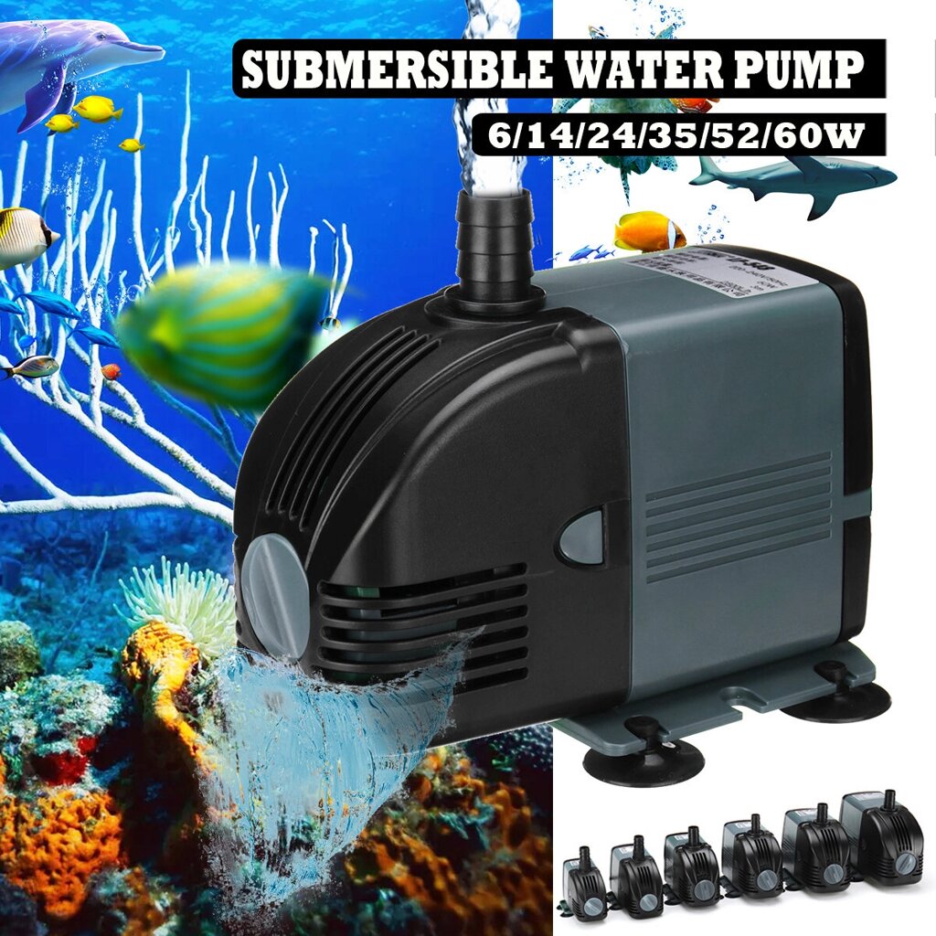 6/14/24/35/52/60W Submersible Water Насос Low Noise Durable Aquarium Tank Fish Fountain Насос - фото