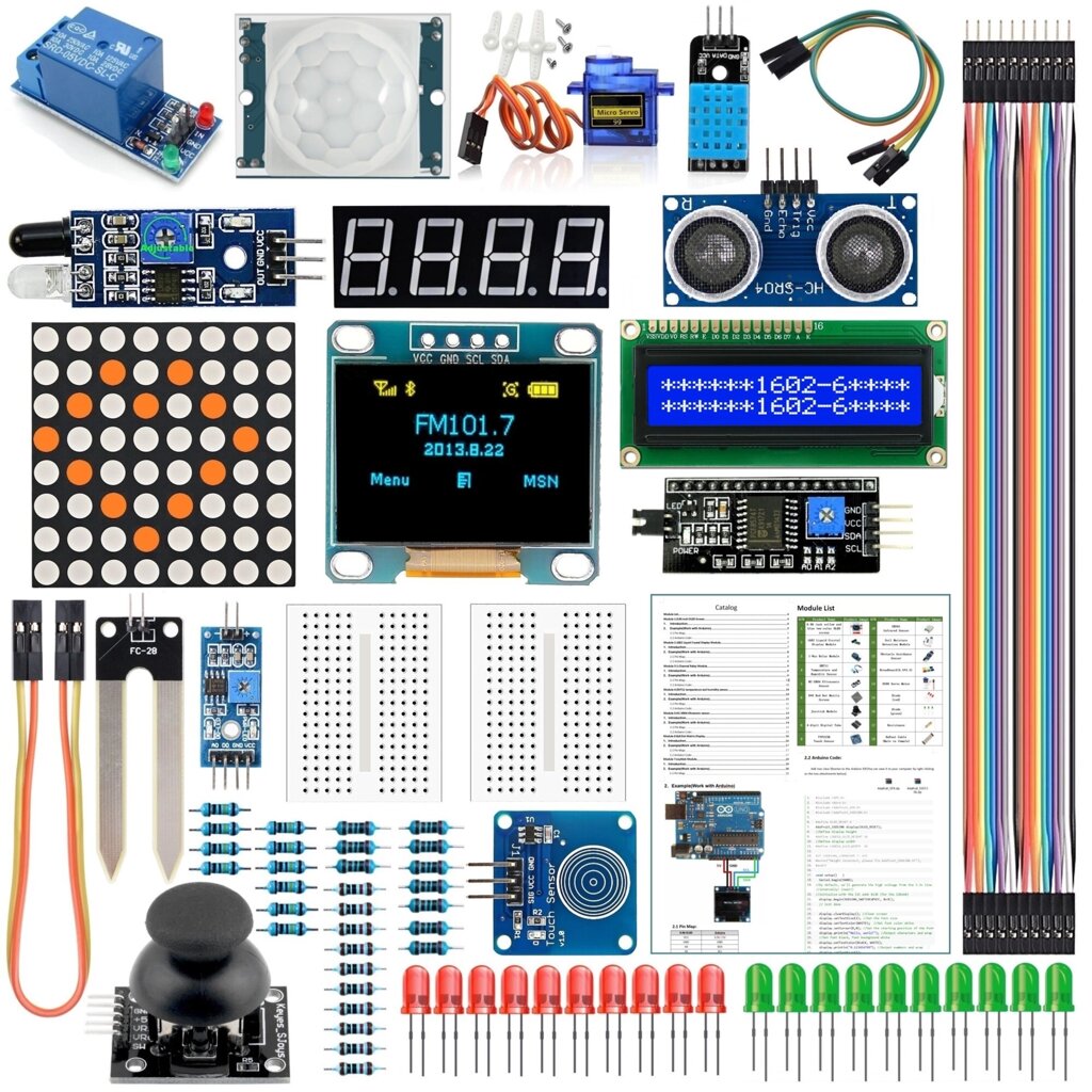 Модуль AOQDQDQD Датчик Набор Для Arduino с 0,96-дюймовым OLED 1602 LCD Дисплей Реле Сервопривод Мотор DHT11 для начальн - фото