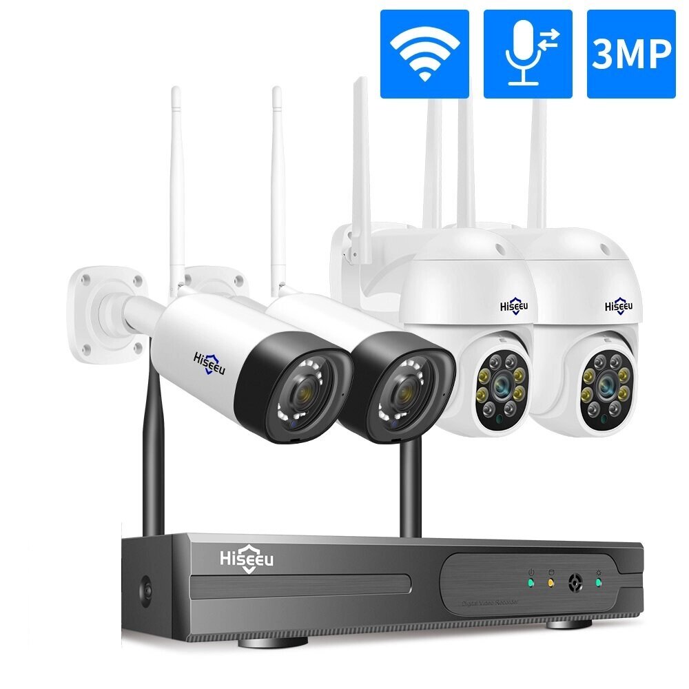 Hiseeu Wireless 8CH 4PCS 3MP Two-Way Audio Security PTZ 5X Digital Zoom На открытом воздухе и Пуля WIFI IP-камеры Водоне - распродажа