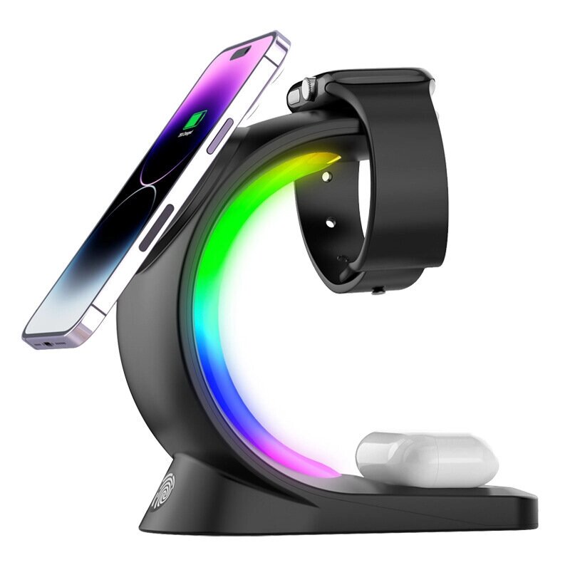 Bakeey T17 RGB 3 в 1 15 Вт Магнитное беспроводное зарядное устройство для iPhone 14 для iWatch для Airpods Pro - особенности