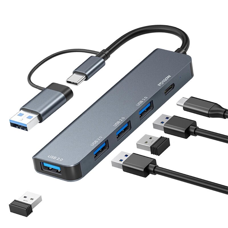 Док-станция Pobod 5-in-1 Type-C с USB2.0 * 3 USB3.0 PD100W USB-C Multiports USB-концентраторы Разветвитель для телефона, - фото