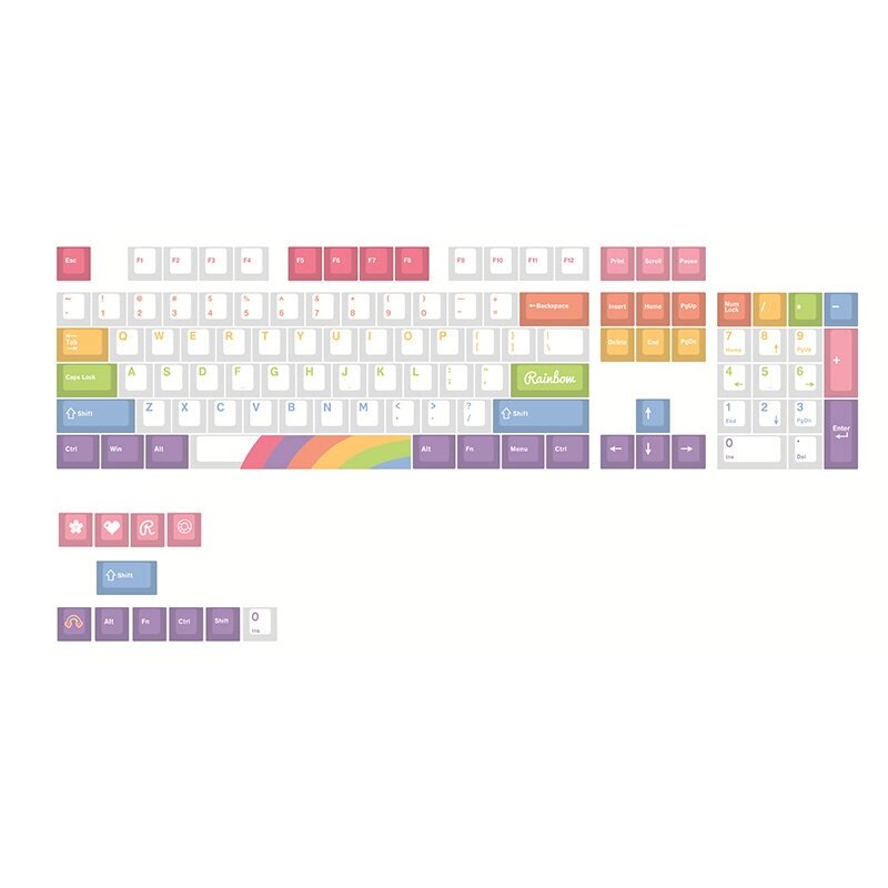 118 ключей Rainbow Theme Keycaps Set PBT Sublimation Cherry Profile для 61/64/68/71/84/87/98/104 Клавиатура - скидка