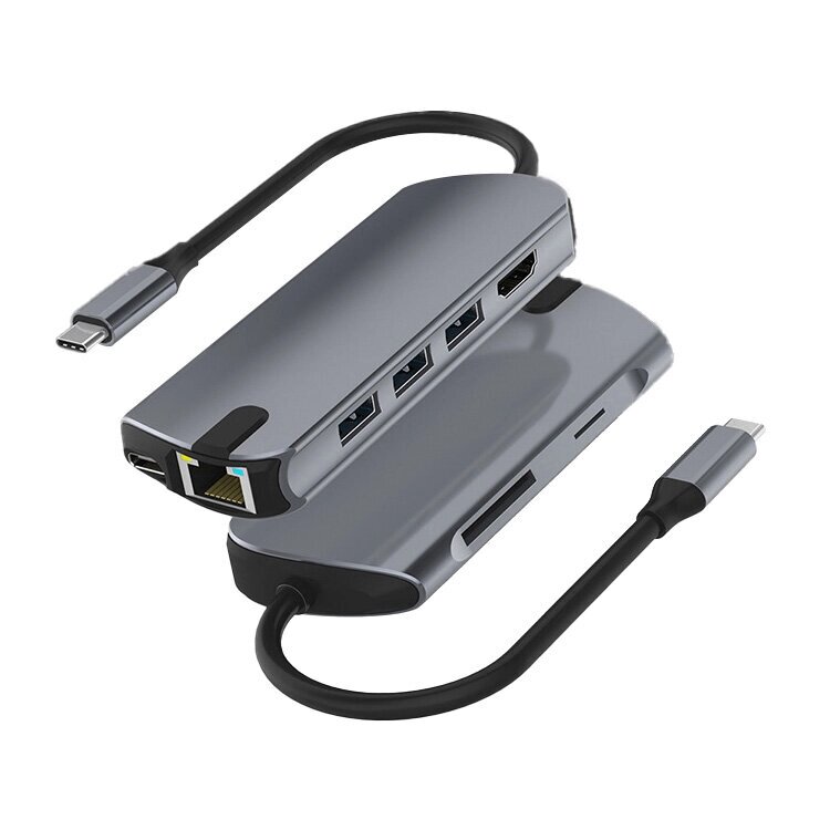 Basix 8 в 1 Тип-c Док-станция Адаптер разветвителя концентратора USB-c с USB3.0 USB-c PD 100 Вт 4K HDMI RJ45 1000 Мбит/с - особенности