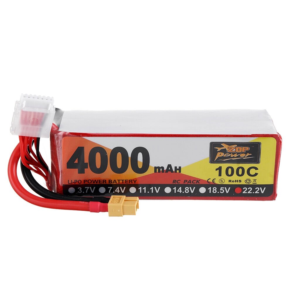 ZOP power 22.2V 4000mah 100C 6S lipo батарея XT60 разъем для FPV RC дрон - обзор