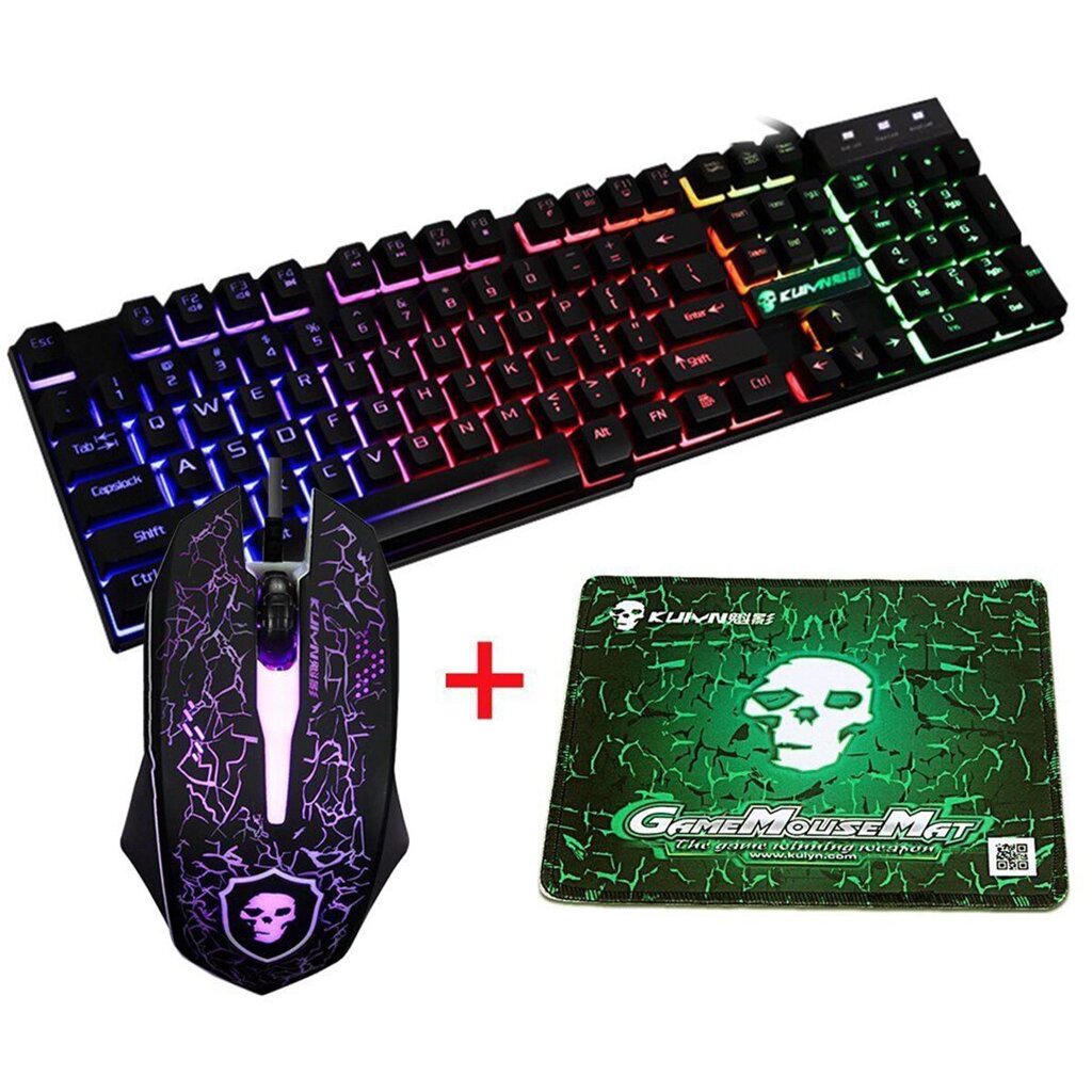 Colorful Подсветка USB Wired Gaming Клавиатура 2400DPI LED Gaming Мышь Combo с Мышь Pad - характеристики