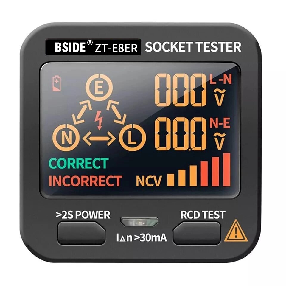 BSIDE ZT-E8 LCD Разъем тестер цветной экран тестер напряжения на розетке автоматическая электрическая цепь полярность на - описание