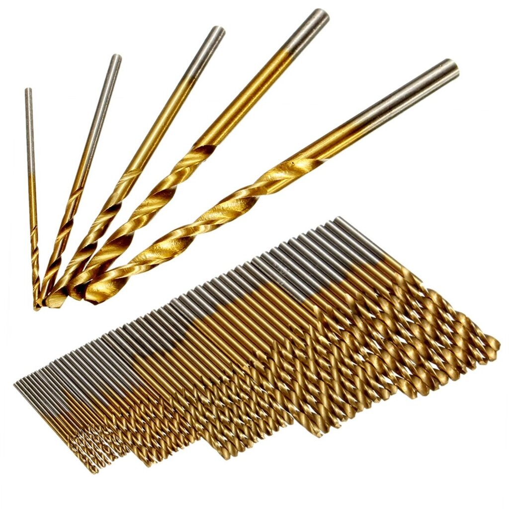 Drillpro 50PCS 1/1.5/2/2.5/3mm HSS Titanium Coated Twist Дрель Bits High Speed Steel Drill Bit Set - особенности