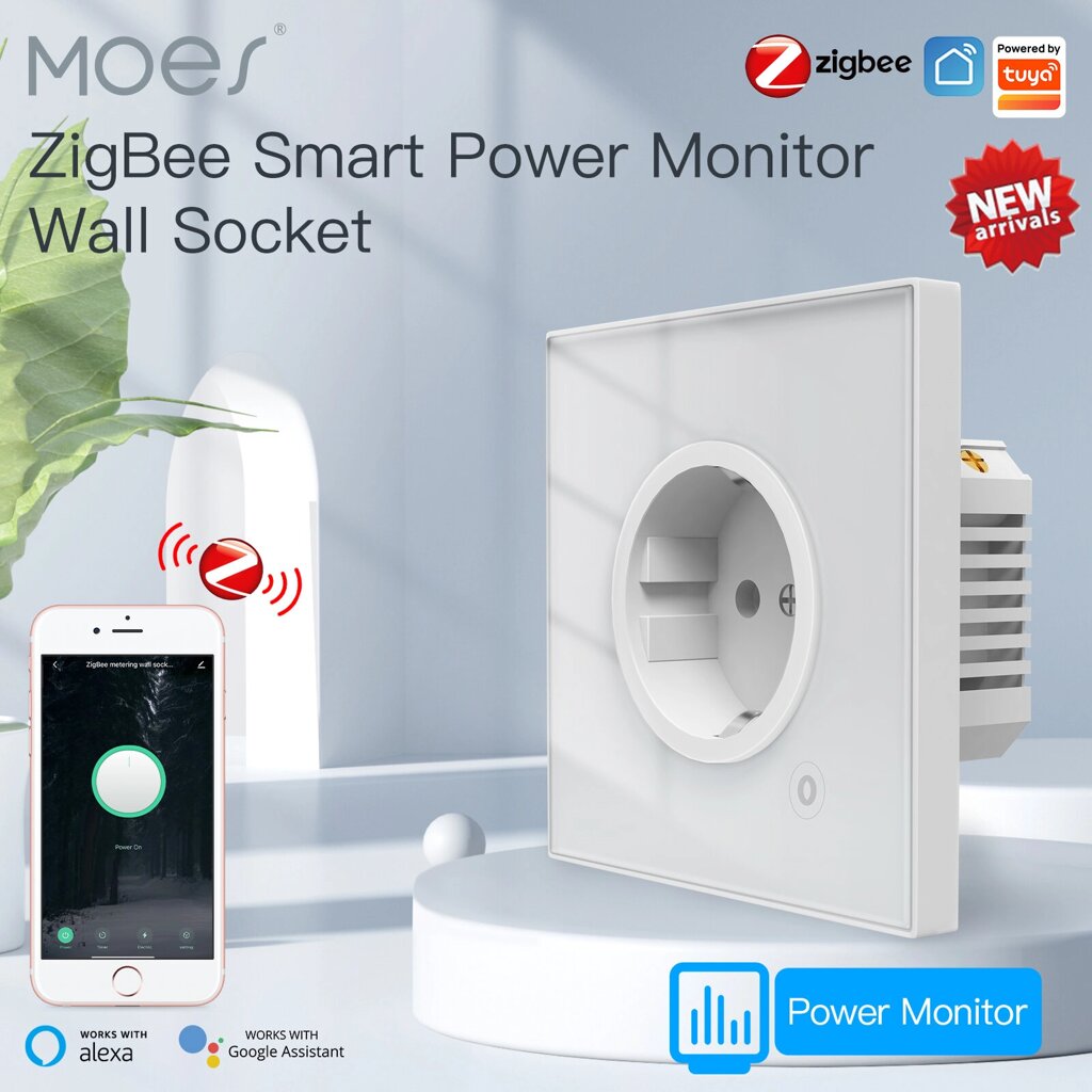 Moes. House Tuya ZIGBE Smart Socket Switch EU Plug 16A Intelligent APP Remote Montoring Electricity Voice Control Work wit - сравнение