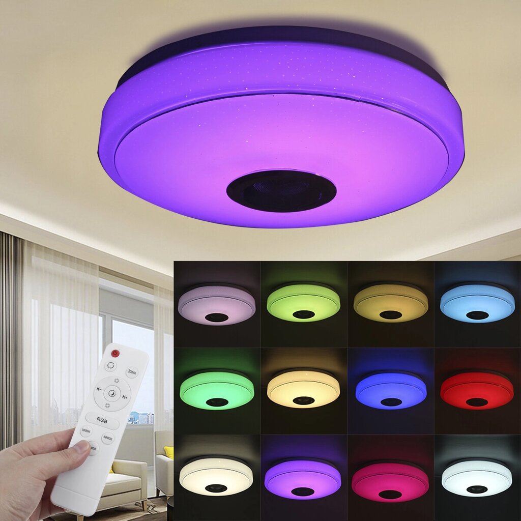 33 см 100 Вт bluetooth WIFI LED потолочный светильник RGB музыкальный динамик с регулируемой яркостью Лампа приложение Д - особенности