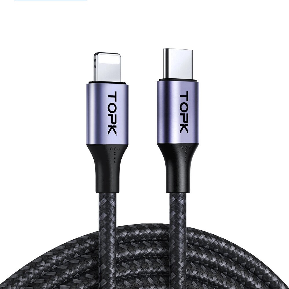 TOPK AP10 20 Вт USB-C к IP-кабелю для быстрой зарядки и передачи данных Nylon Плетеный сердечник 1M Длинный для IPhone12 - заказать