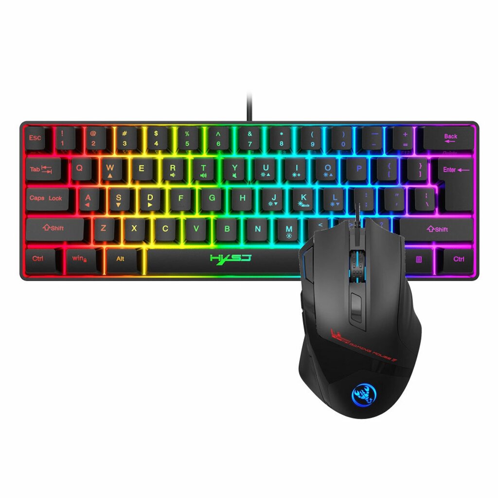 HXSJ V700 + S600 Клавиатура и Мышь Комбинированный USB-проводной 61 ключ RGB Gaming Клавиатура 7200DPI Gaming Мышь для н - гарантия