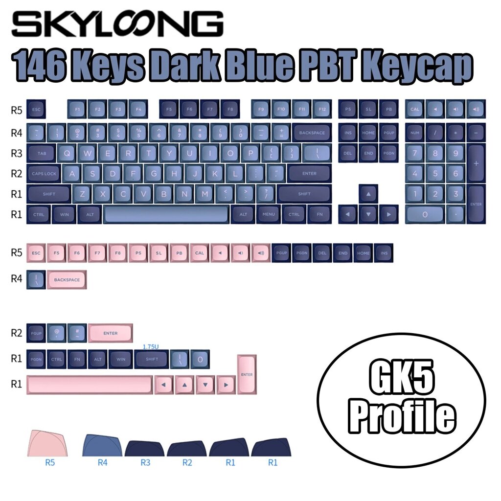 Skyloong Dark Blue Розовый Механический Клавиатура Keycaps 146 Keys PBT ГК5 Профиль Double Shot Fit with 61/68/84 For Ga - Андижан