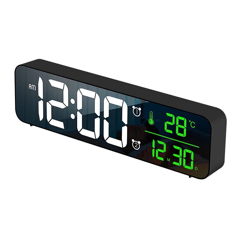 Music LED Digital Alarm Clock Temperature Date Display Desktop Mirror Clocks Home Table Decoration Voice Control 2400mAh - распродажа