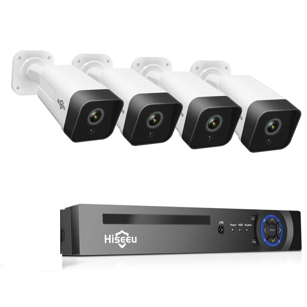 Hiseeu 4Pcs POE H. 265 + IP-камеры безопасности 8CH 5MP NVR Система камеры Поддержка аудио ночного видения 10 м IP66 - описание