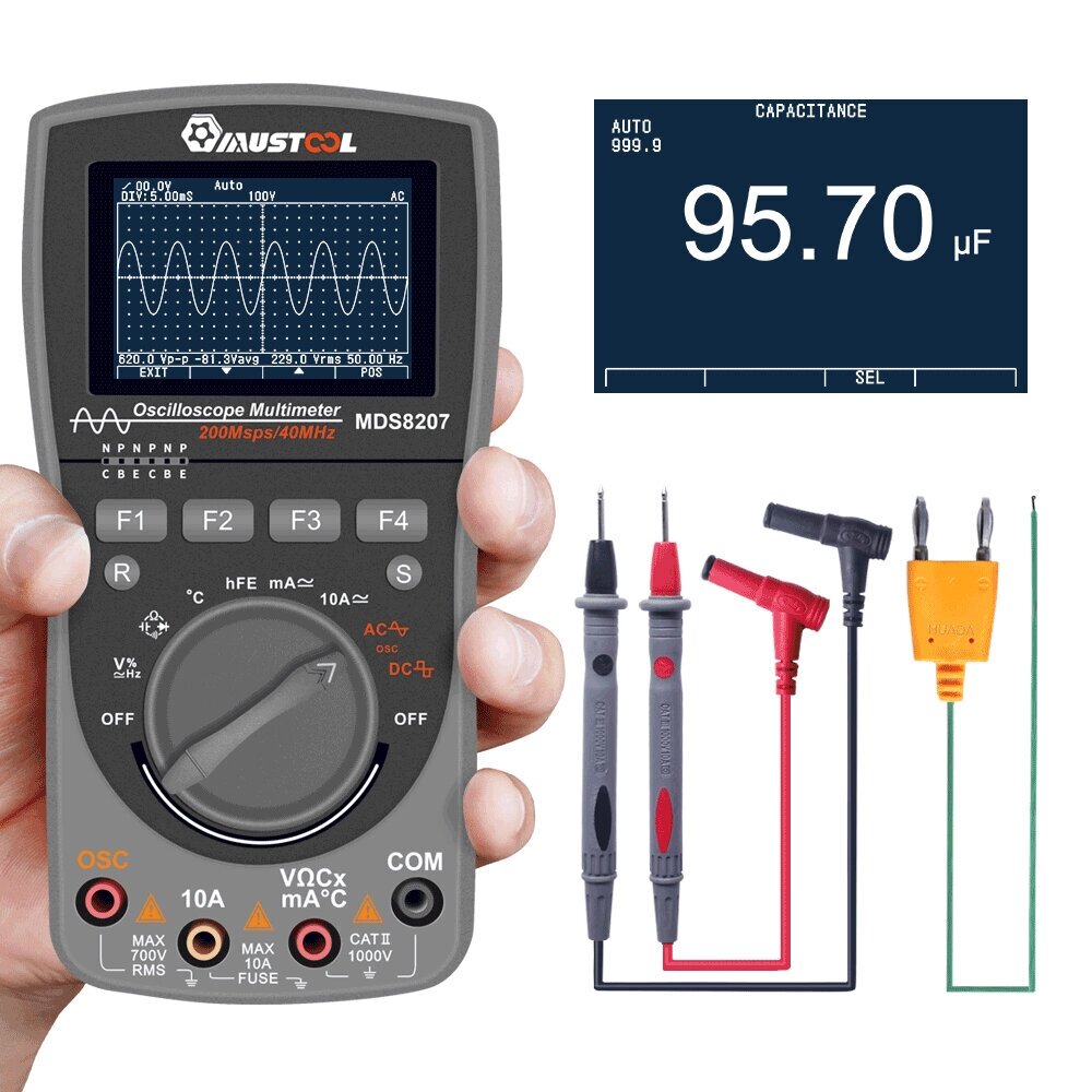 Upgraded MUSTOOL MDS8207 Intelligent 2 in 1 Digital 40MHz 200Msps/S Oscilloscope 6000 Counts True RMS Multimeter - Узбекистан