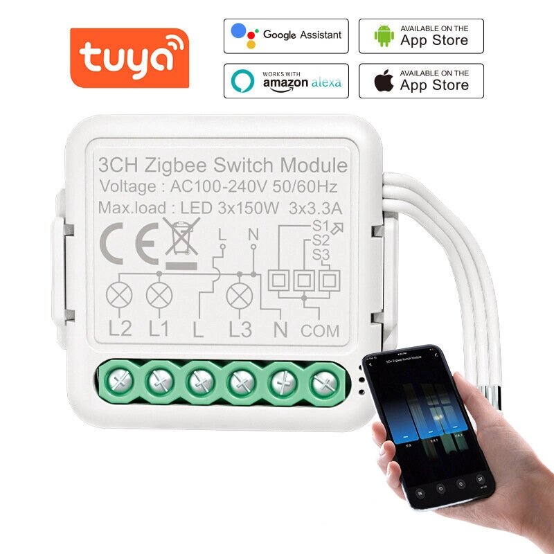 Модуль переключателя Tuya Smart Zigbee3.0 с нейтральным 3-канальным / способным беспроводным переключателем света 100-24 - акции