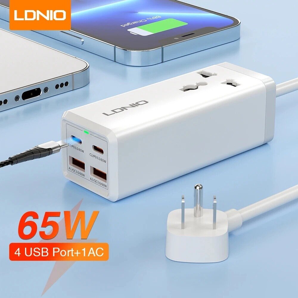 LDNIO 65 Вт USB C Зарядное устройство 4 порта USB Выход Настольный блок питания для ноутбука/Macbook/1pad/камера/сотовог - доставка