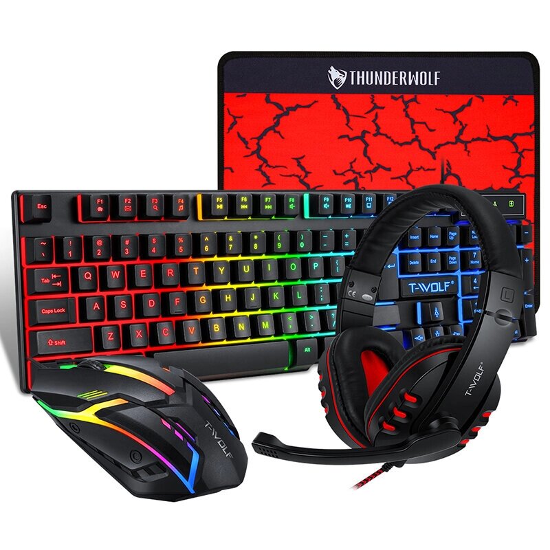 TF800 RGB 4 в 1 Gaming Клавиатура и Мышь Гарнитура Мышь Подушка Клавиатура Эргономичный светильник Механический Комбинир - Андижан