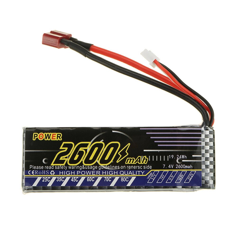 Модернизированная мощность 7,4 В 2600 мАч 25C 2S Lipo Батарея для Wltoys 144001 144010 124016 124017 124018 124019 1/12 - распродажа