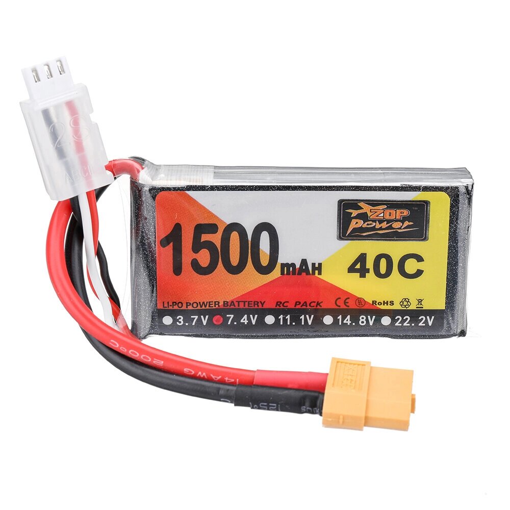 ZOP power 7.4V 1500mah 40C 2S lipo батарея разъем XT60 для RC дрон - Андижан