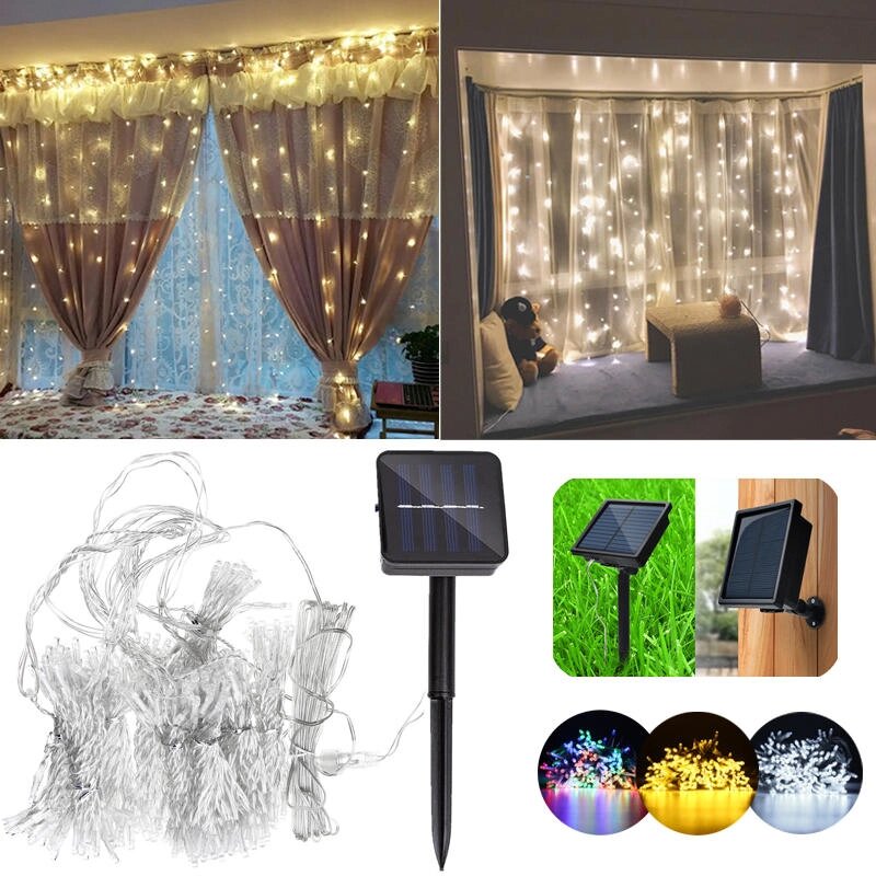 Солнечная Powered Водонепроницаемы Две установки 300 светодиодов Fairy Curtain String Light For Christmas - скидка