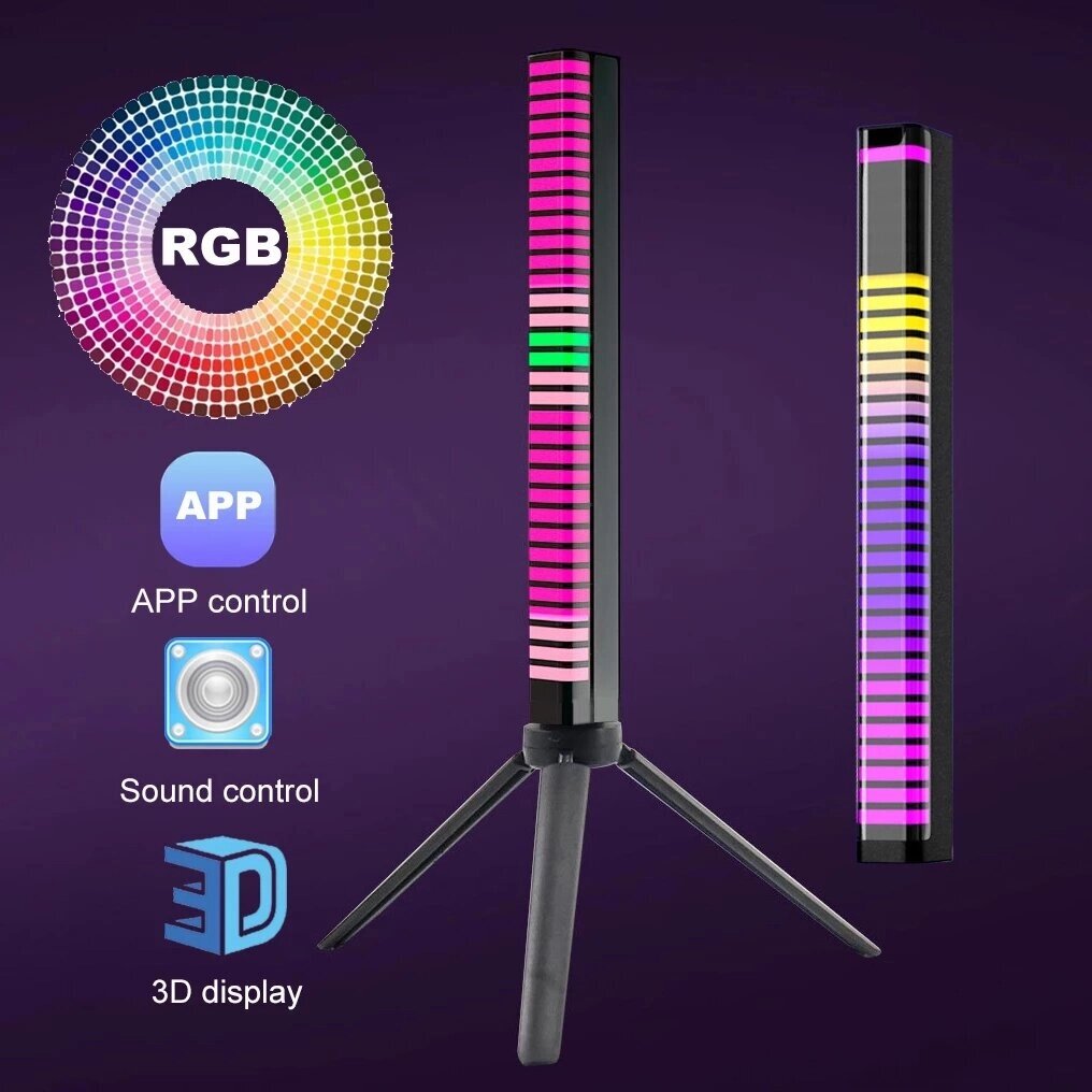 Управление звуком 3D Дисплей Звукосниматель Rhythm Light RGB Music Ambient LED Night Light Bar APP Control Авто Atmosphe - наличие