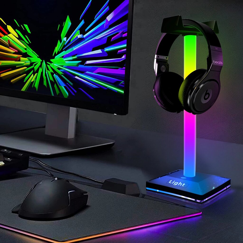 Smart RGB Headphone Stand Touch Desk Light Headset Display Stand Gaming Desktop Ambient Light APP Control - опт