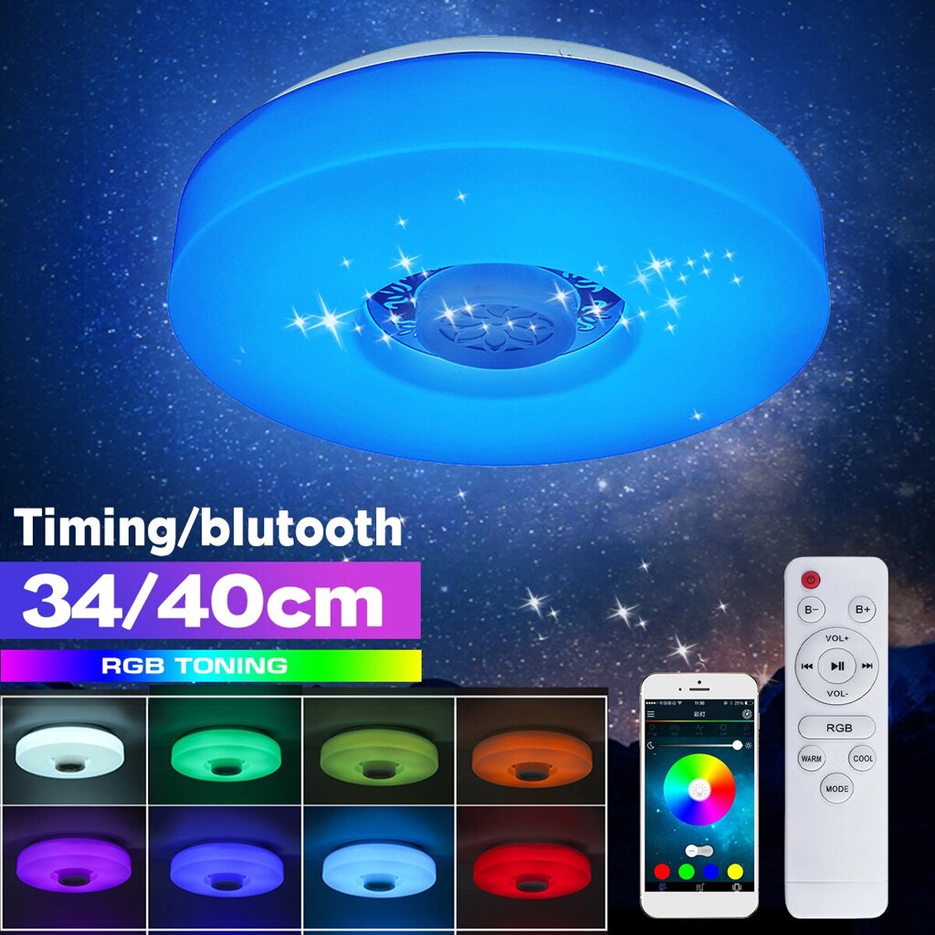 Bluetooth LED Потолочный светильник RGB 3D Объемный звук Музыка с регулируемой яркостью Лампа APP Дистанционный - фото