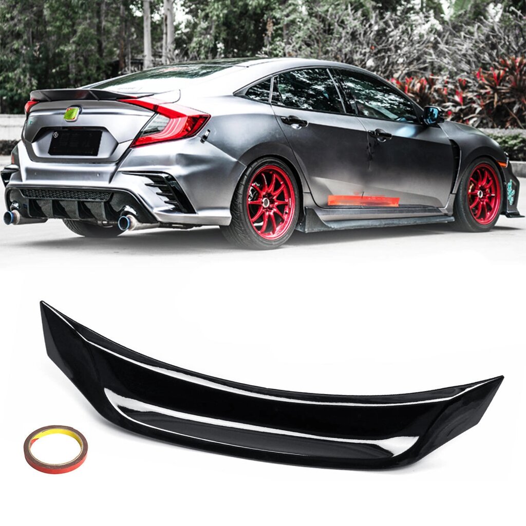 Highkick Duckbill Trunk Авто Wing Глянцевый черный спойлер для 16-19 Honda Civic Sedan V3 - характеристики