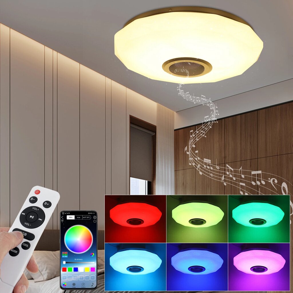 AC180-265V Современный RGBW LED Потолочный светильник Bluetooth App Music Speaker Лампа + Дистанционное Управление - характеристики