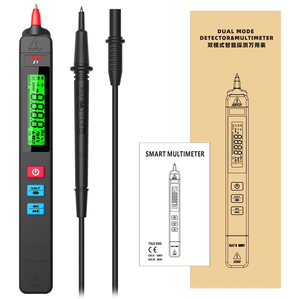 BSIDE Z1 Mini Digital Мультиметр Smart Pen-Type LCD 2000 отсчетов Вольтметр Тестер сопротивления Фонарик для электронног - Узбекистан