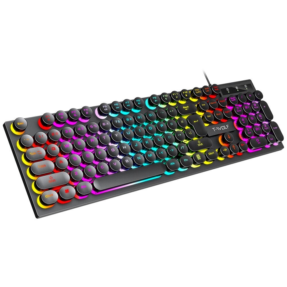 T-WOLF T80 USB Wired Round Keyboard 104Keys Rainbow RGB Backlight Gaming Keyboard Mechanical Feel Computer Punk Button K - характеристики