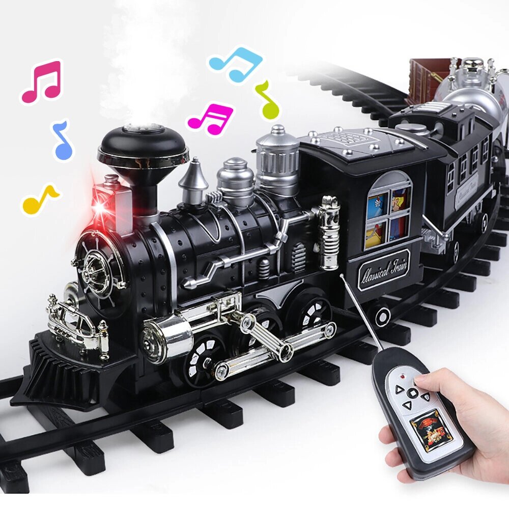 TIMELY 3076 27MHZ RC Train Electric Track Classic Модель транспортных средств Add Water Smoke LED Lights Music Sound Дис - скидка