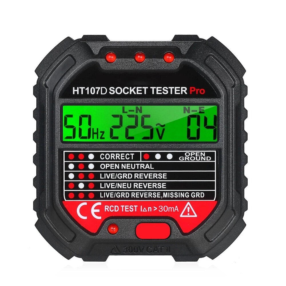 HT107 GFCI Outlet Tester с напряжением Дисплей 90-250V Разъем Тестер для электротехнического офиса Разъем s Стеновые удли - обзор