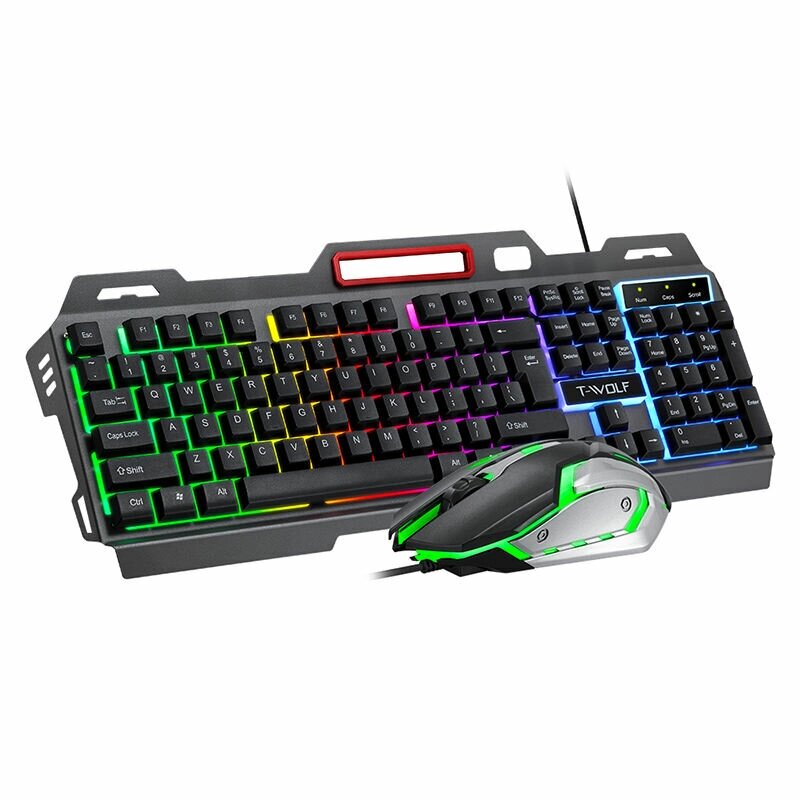 T-WOLF TF600 Клавиатура и Мышь Комплекты Feel Клавиатура 4D Gaming Мышь RGB LED Подсветка Механический Iron 3200 DPI Мыш - доставка