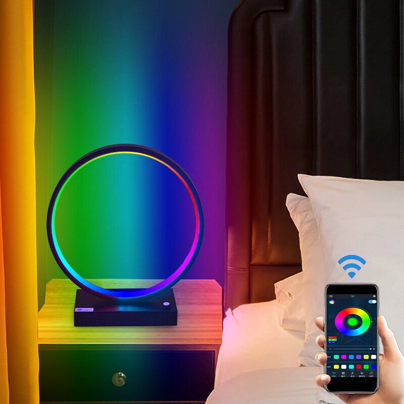 Creative RGB LED Стол Лампа Smart Bedside. Light Интеллектуальное освещение Спальня Кабинет Гостиная Атмосферное освещение - акции