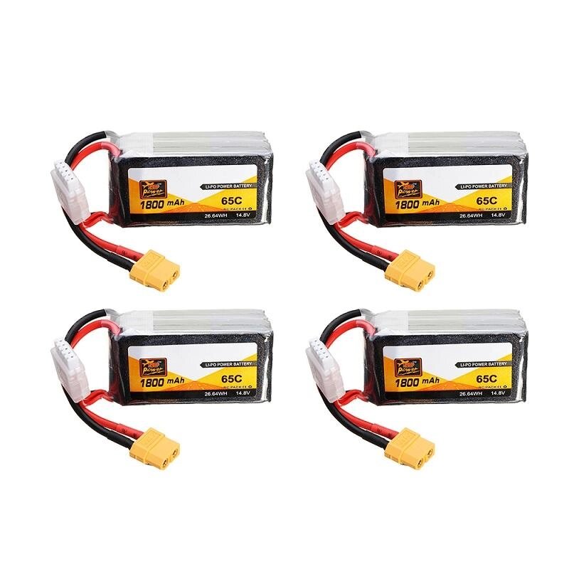 4Pcs ZOP Power 14.8V 1800mAh 65C 4S Lipo Батарея XT60 Plug для PFV Racing Дрон - опт