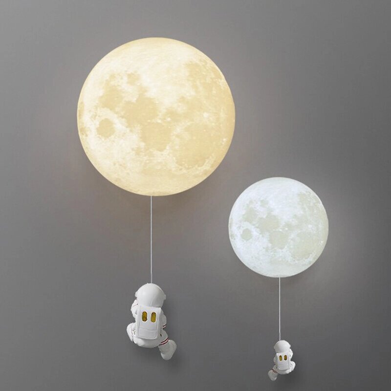 Детская комната Moon Wall Лампа Modern Minimalist Creative Astronaut Full Медь Cartoon Boy Bedroom Bedside Background Wa - розница