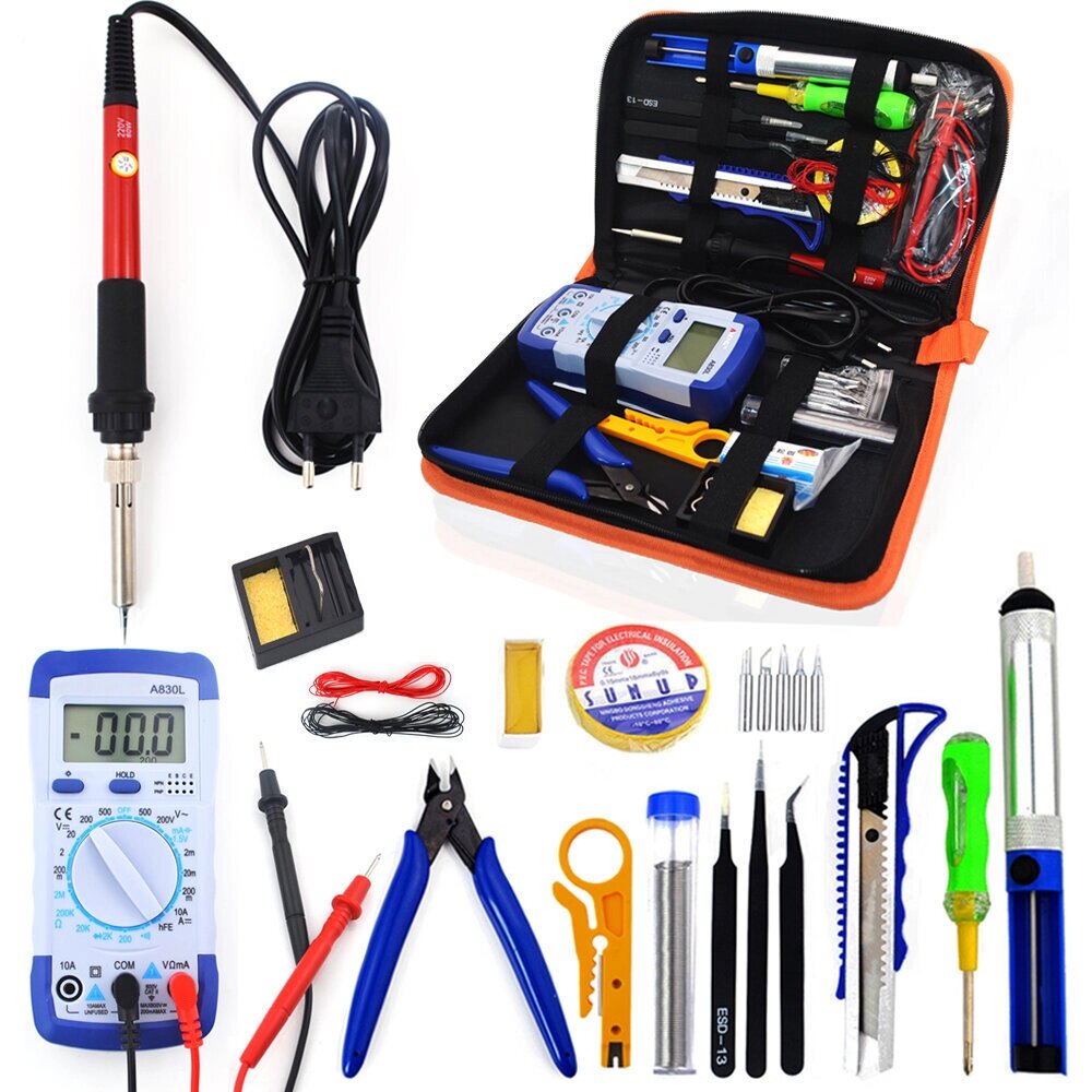 60W EU Plug 220V 110V adjustable temperature Soldering Iron kit With Multimeter Desoldeirng Pump Welding Tool Soldering - отзывы