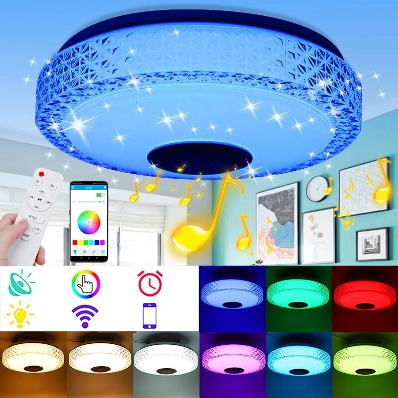 220V RGB LED Музыкальный потолок Лампа Bluetooth APP + пульт дистанционного управления Кухня Спальня - Узбекистан