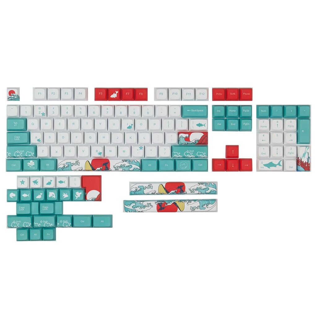 128 клавиш Coral Sea Keycap Set XDA Profile PBT Sublimation Keycaps for DIY Механический Клавиатуры - наличие