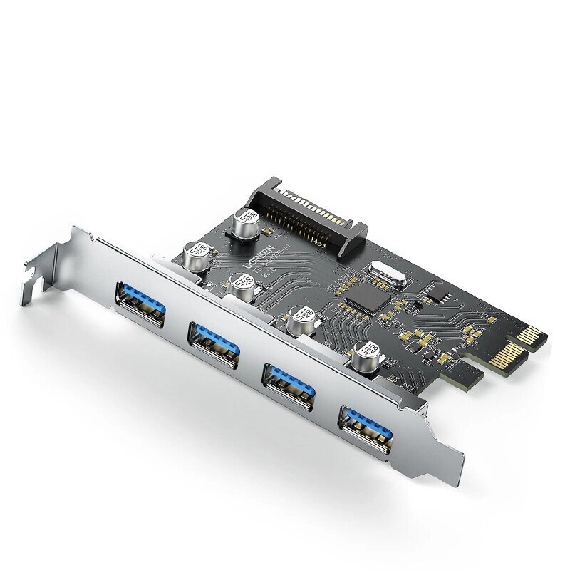 Карта UGREEN PCIE-USB3.0 с 4-портовой картой расширения 5 Гбит/с USB3.0 Адаптер-конвертер PCIE-USB с 15-контактным разъе - выбрать