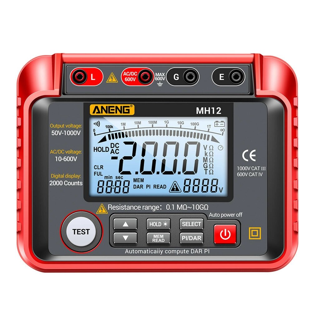 ANENG MH12 Insulation Earth Resistance Tester Digital Meter AC DC Ammeter Transistor Tester LCD Megohmmeter Meter Voltme - выбрать