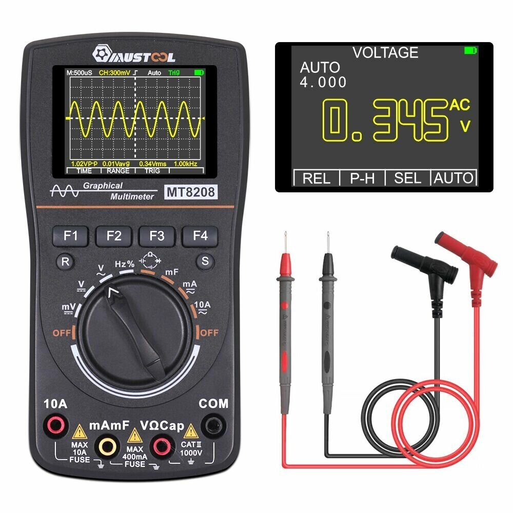 MUSTOOL MT8208 Intelligent Graphical Digital Oscilloscope Multimeter 2 in 1 With 2.4 Inches Color Screen 1MHz Bandwidth - фото