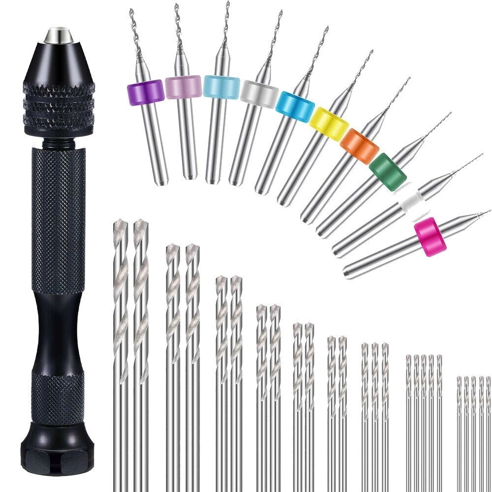 Drillpro 36 Pieces Рука Дрель Set Include Pin Vise Рука Дрель Mini Drills and 0.5-3.0mm HSS Drills and 0.3-1.2mm PCB Dri - описание