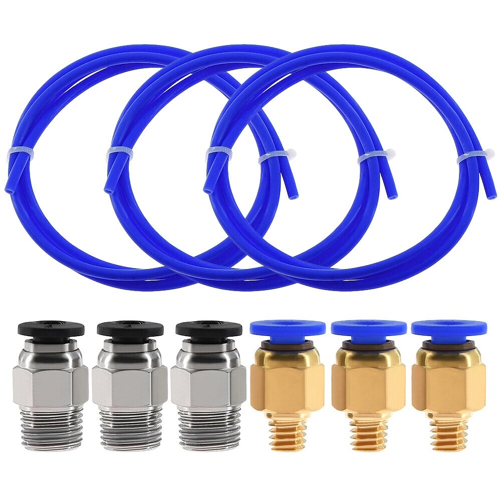 TWO TREES 3PCS 1 метр синий PTFE Трубка + 3 PC4-m6 пневматический Коннектор + 3 PC4-m10 Коннектор s для 3D-принтера 1,75 - фото